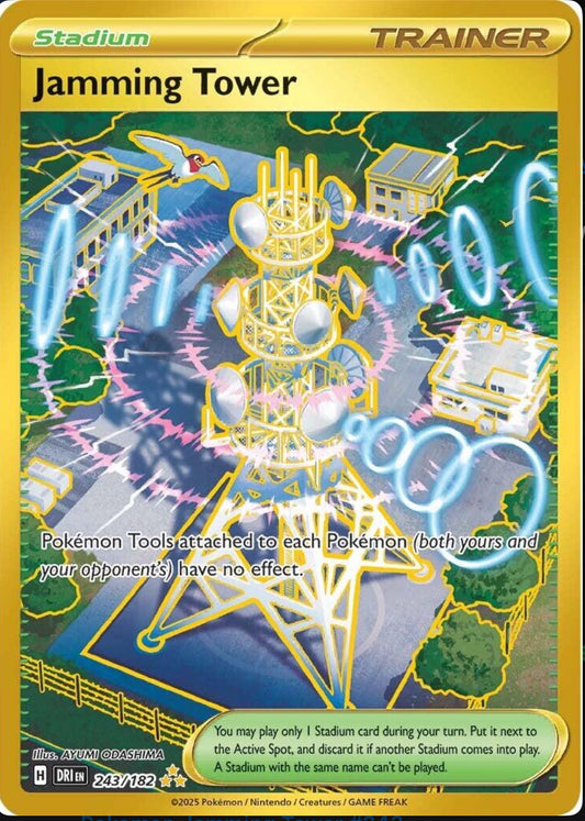 🛰️ Jamming Tower – Secret Rare Gold Holo – SV6 Mask of Change 243/182