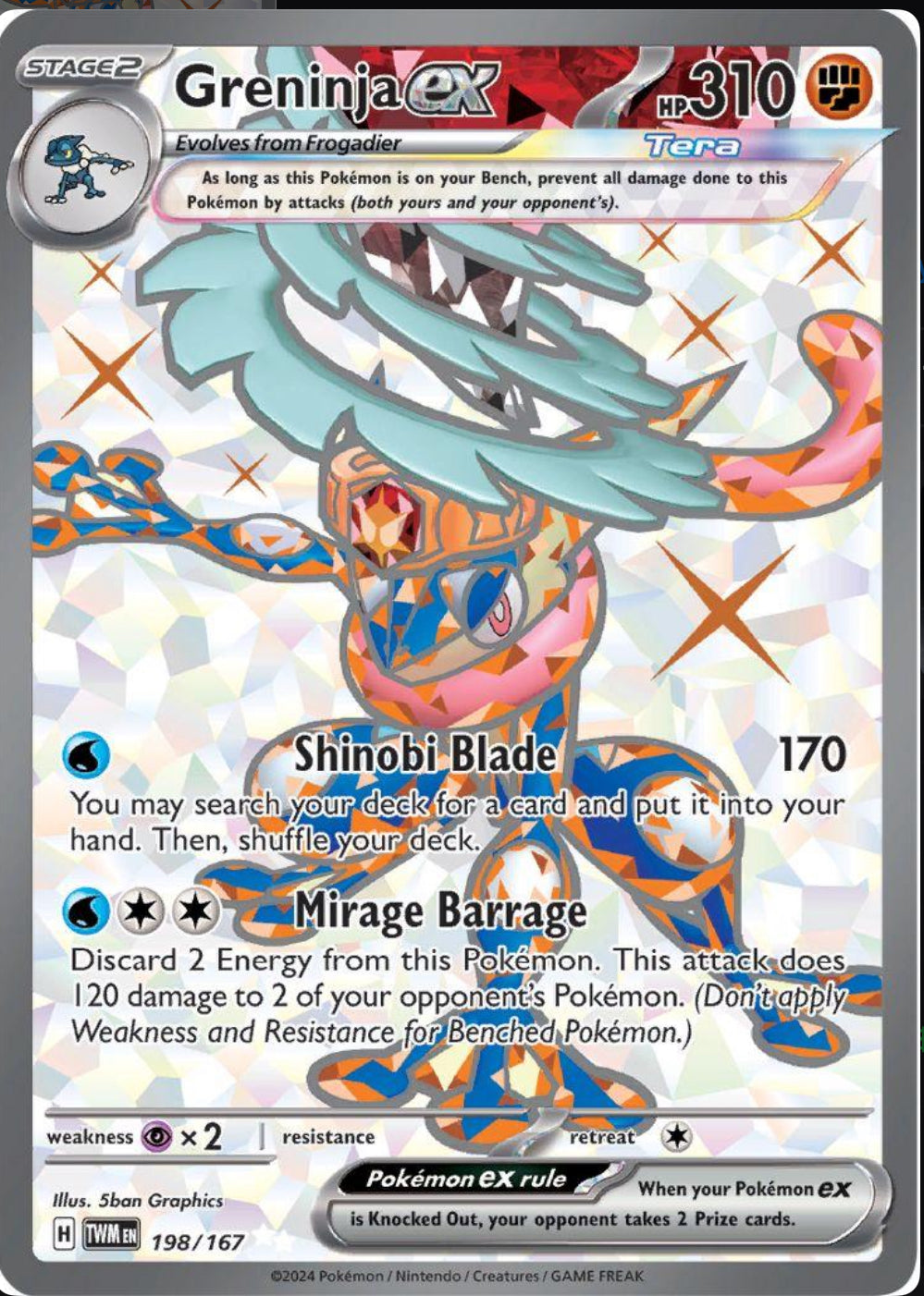 🥷 Greninja ex (Tera) – Holo Rare – 198/167 – Twilight Masquerade
